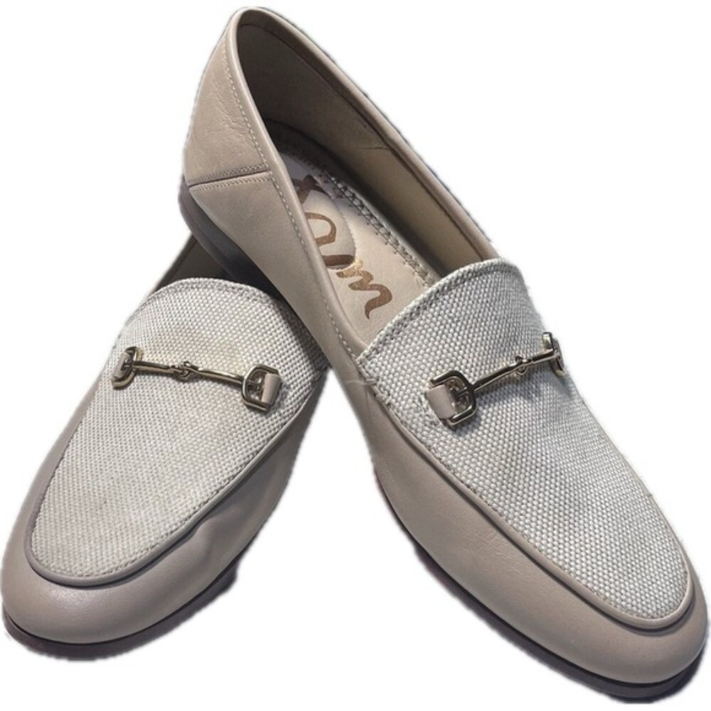 Sam‎ Edelman Women's Loafers Beige Textile Fabric Horsebit Slip On Shoes